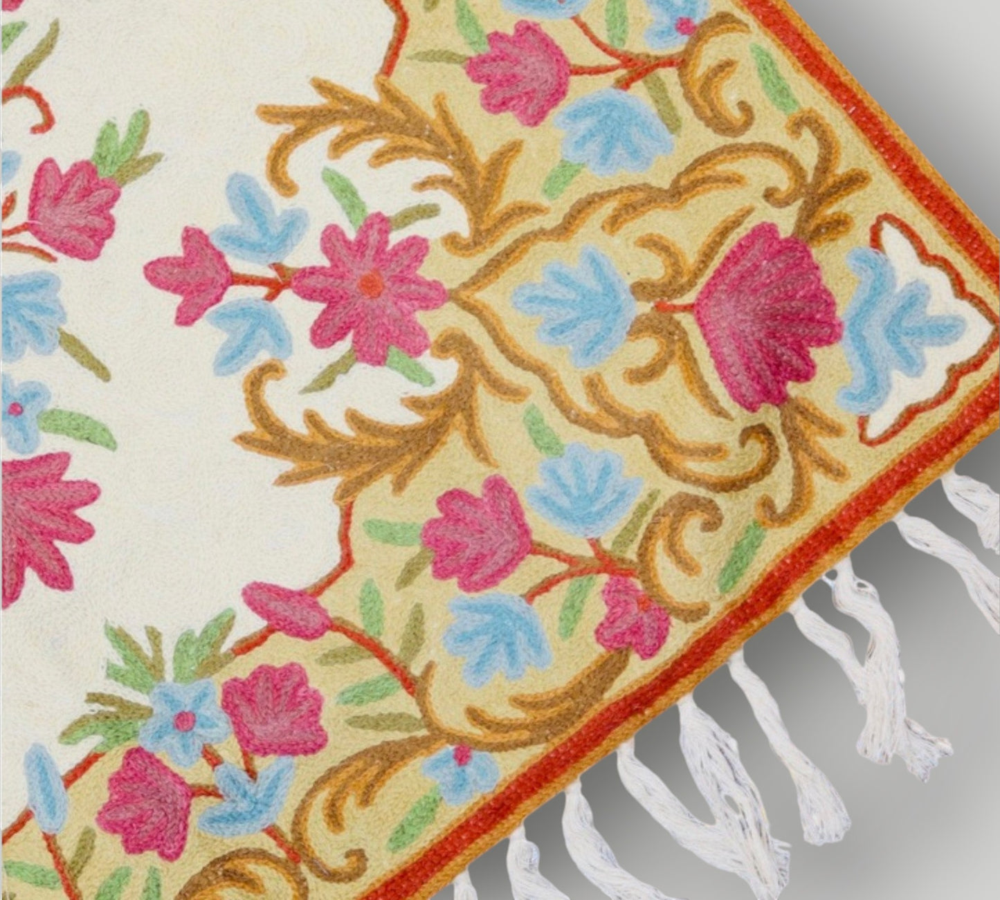 Silk Chainstitch Handmade Rug Floral Rug