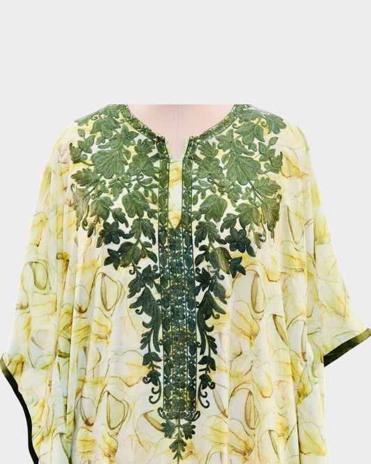 Ivory Silk Printed Short Kaftaan
