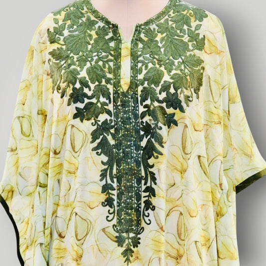 Ivory Silk Printed Short Kaftaan