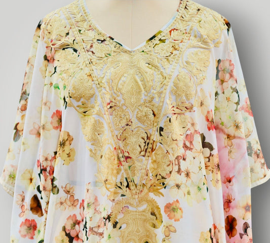 White Georgette Printed Ari Short Kaftan