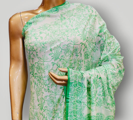 Green Printed Silk Saree