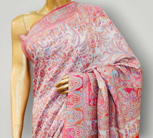 Soft Grey Darbar Kani Allover Silk Saree