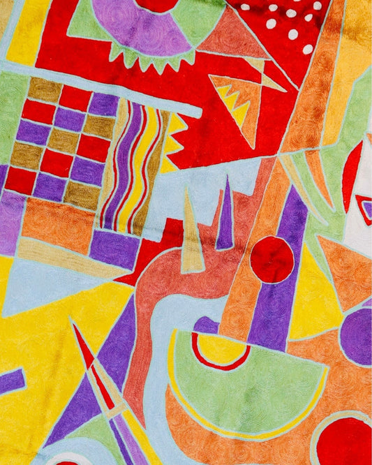 Silk Chainstitch Handmade Modern Picasso Rug