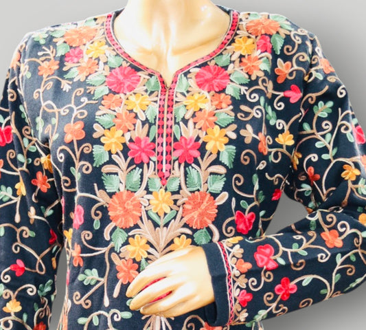Multicolour Handwork Ari Wool Pheran