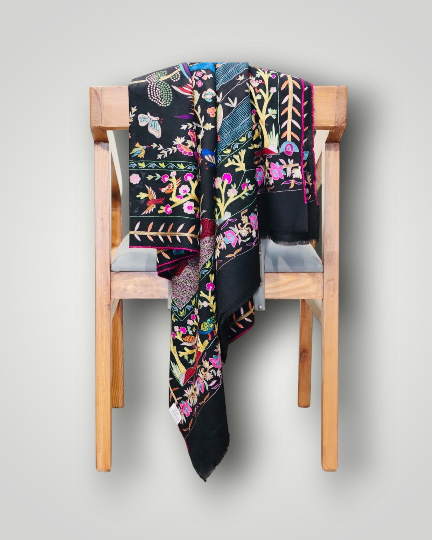 Black Pure Pashmina Handmade Sozni Shawl