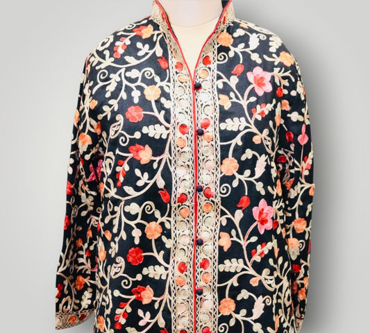 Black Multicolour Cashmere With Embroidery Ari Short Jacket