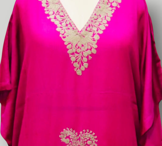 Pink Fine Wool Long Kaftan