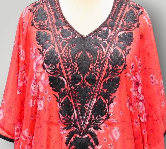Red Georgette Embroidered Short Kaftaan