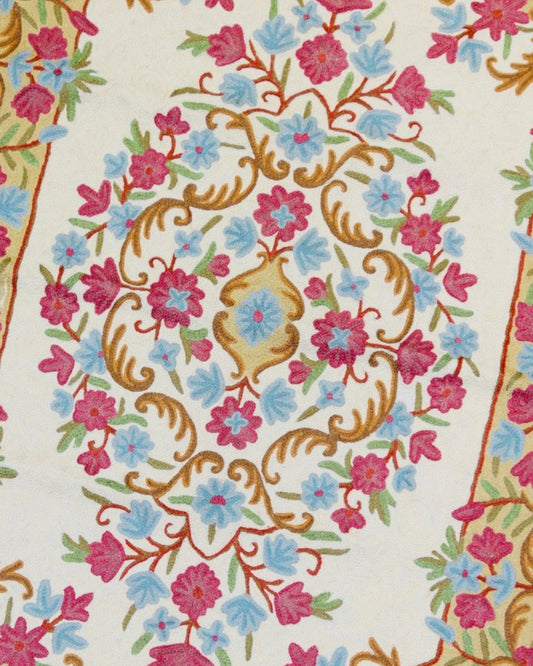 Silk Chainstitch Handmade Rug Floral Rug