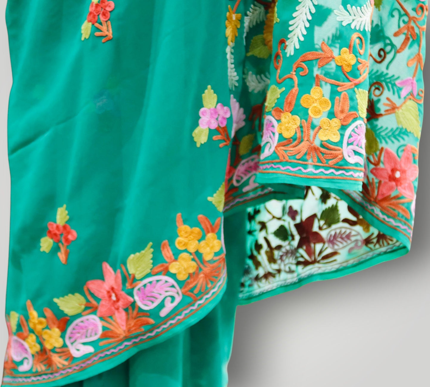 Green Kashmir Ari Work Georgette Saree