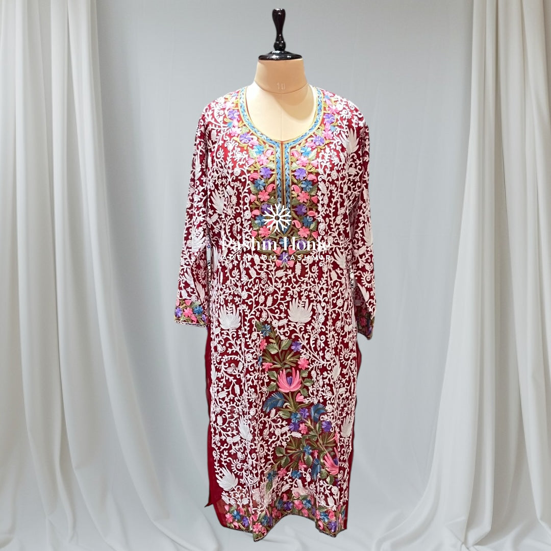 Red Floral Georgette Top Suit