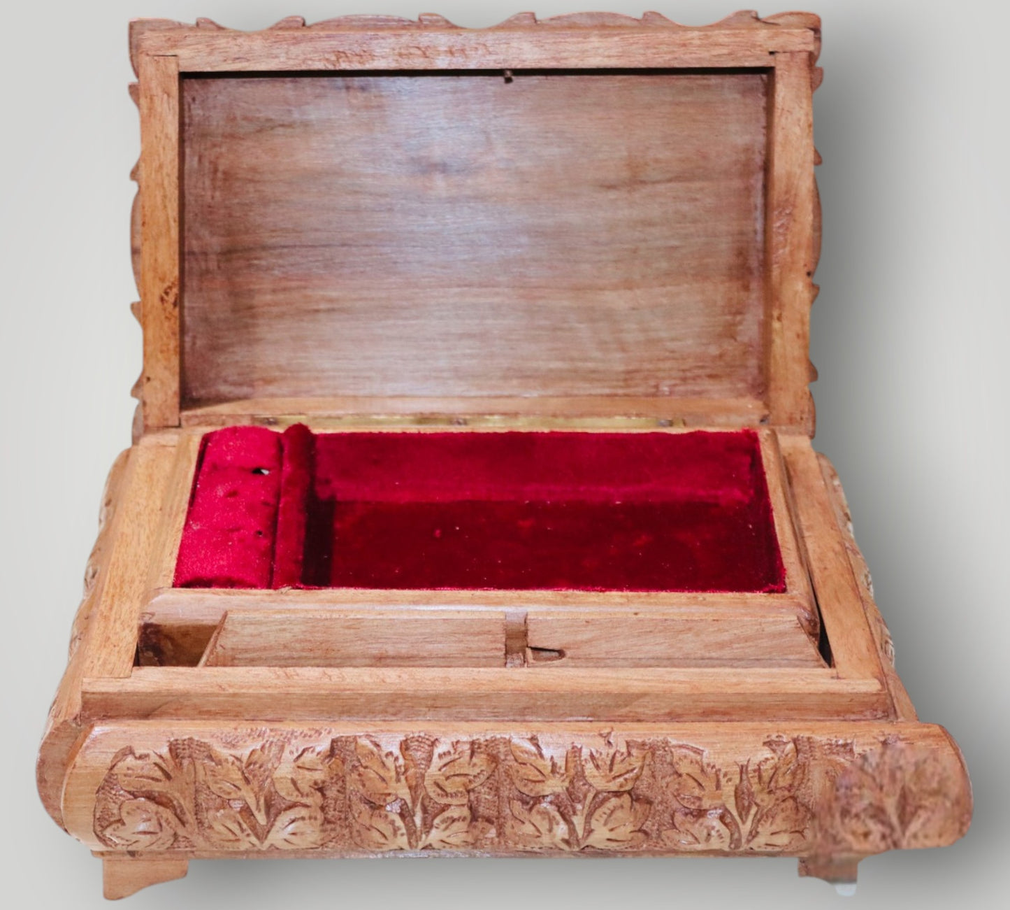 Hand Carved Walnut Jewellery Box