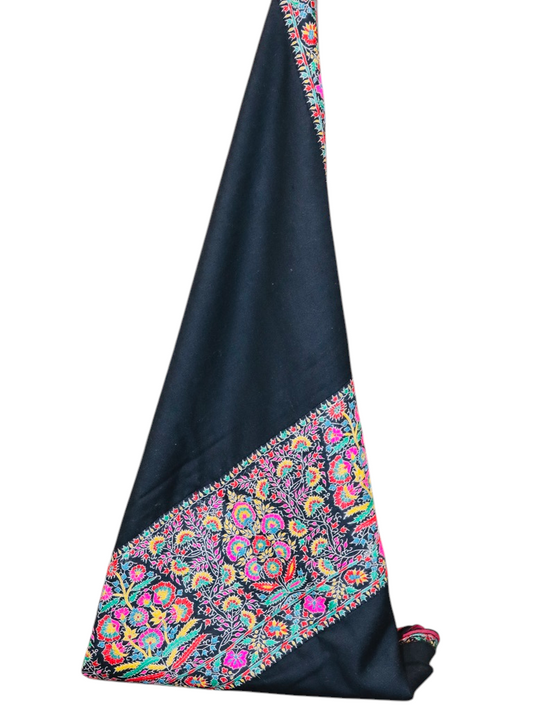 Black Pure Pashmina Sozni Shawl