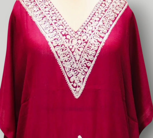 Dark Red Fine Wool Long Kaftaan