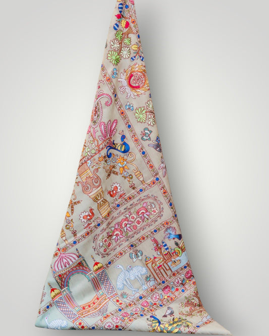 Seafoam Blue Shikargah Pure Pashmina Handmade Kalamkari Shawl