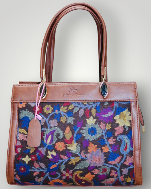 Brown Kani Embroidered Leather Handbag