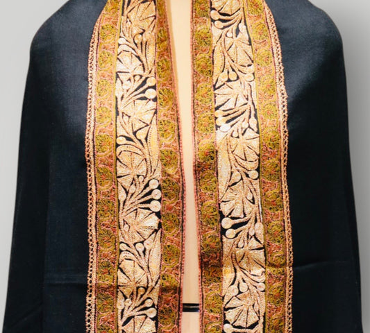 Black Toosha Sozni Handmade Tilla Shawl