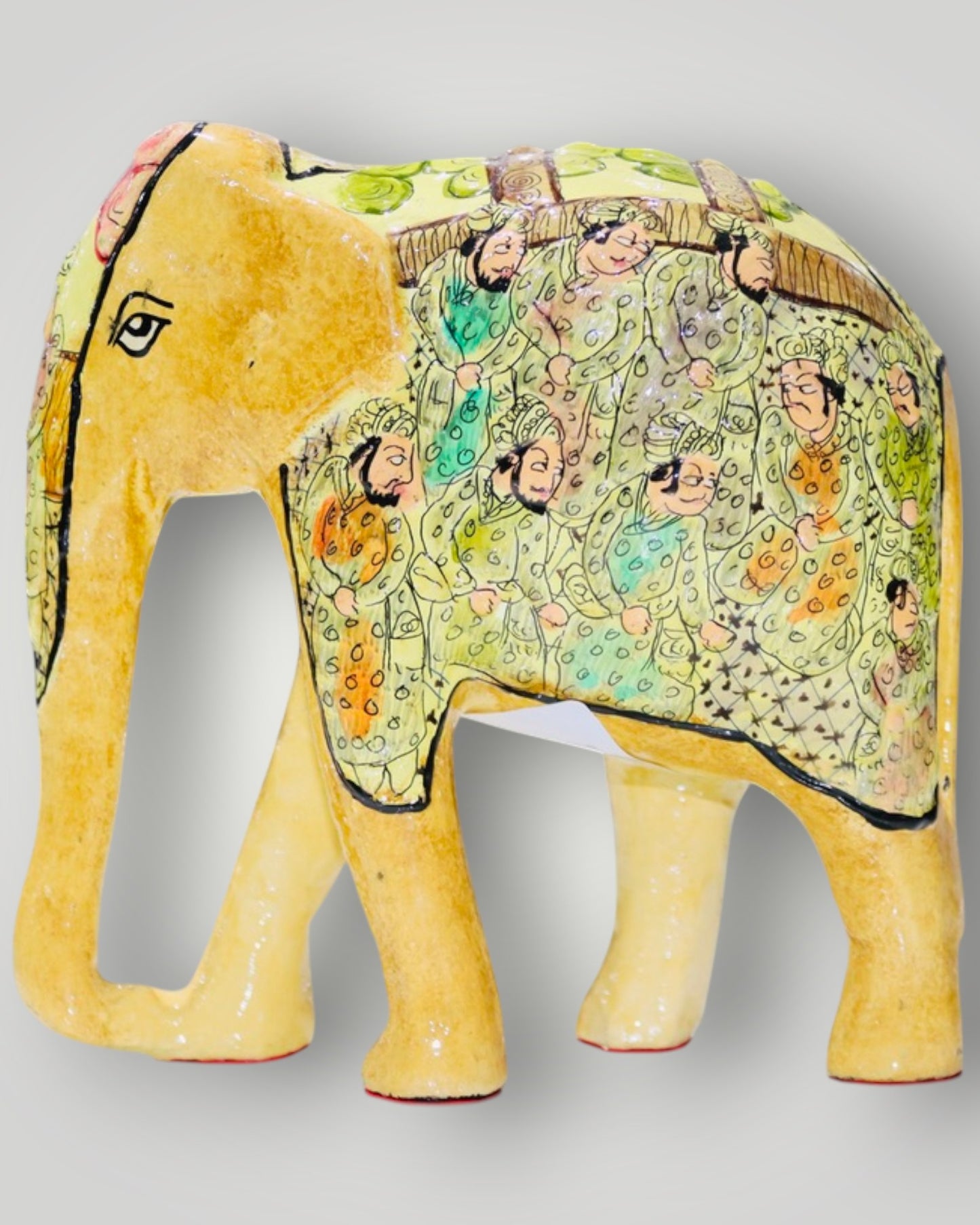 Yellow Paper Mache Embossed Darbar Design Elephant