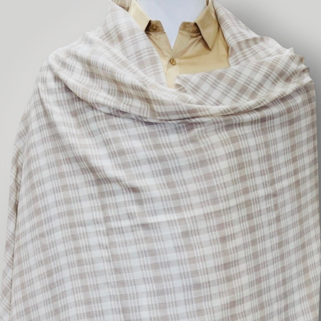White Beige Pure Pashmina Check Gents Shawl