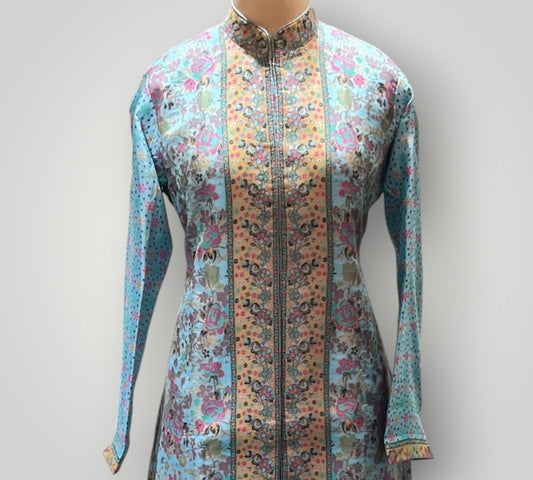 Blue Fine Silk Kani Weaved Coat