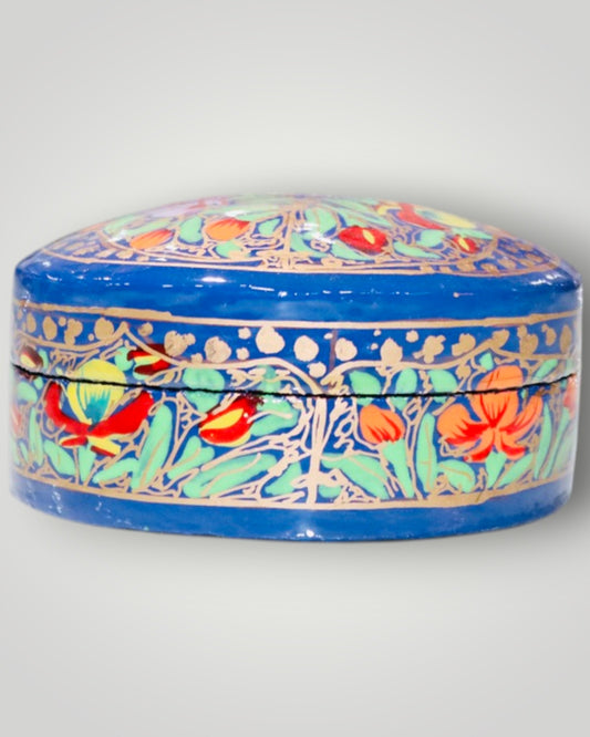 Blue Paper Mache Round Box
