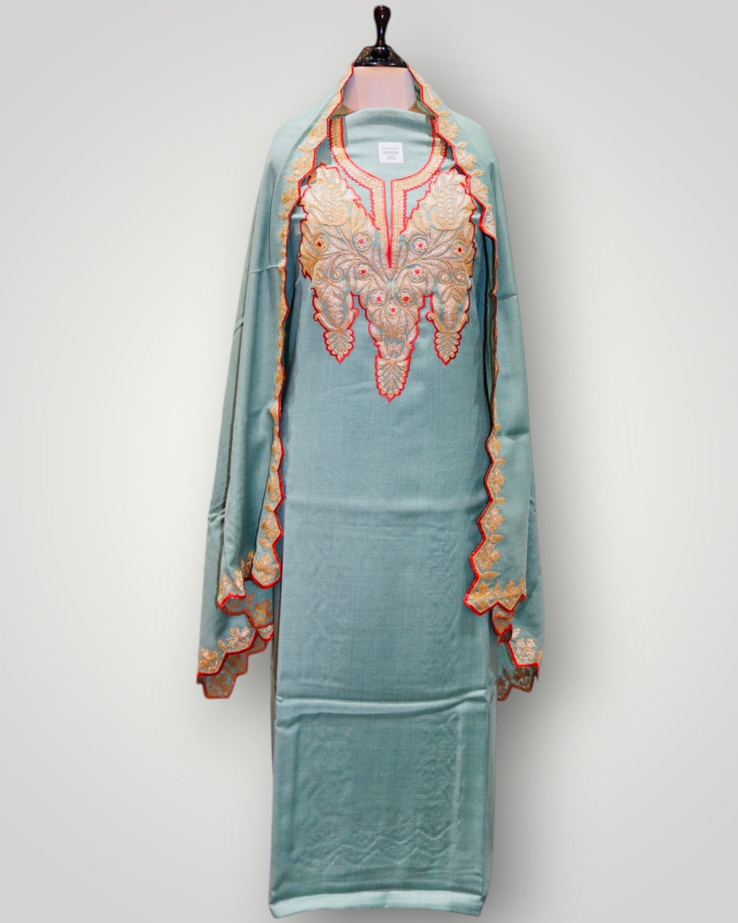 Red Pure Wool Tilla Suit With Dupatta