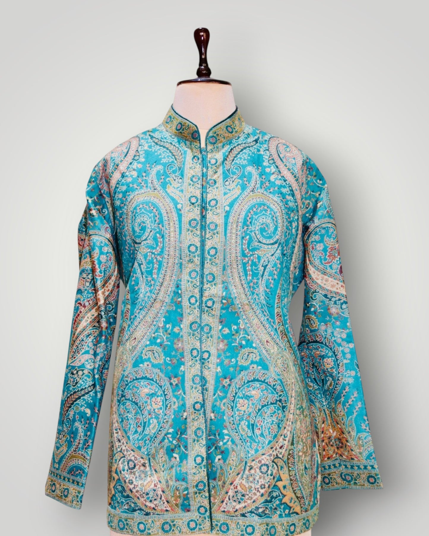 Tiffany Blue Pure Wool Kani Jamawar Short Jacket