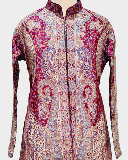 Maroon Pure Wool Kani Jamawar Short Jacket