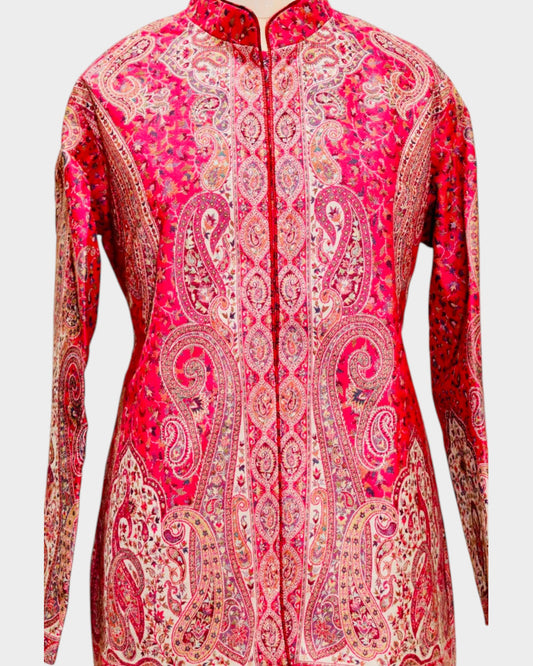 Red Pure Wool Kani Jamawar Short Jacket