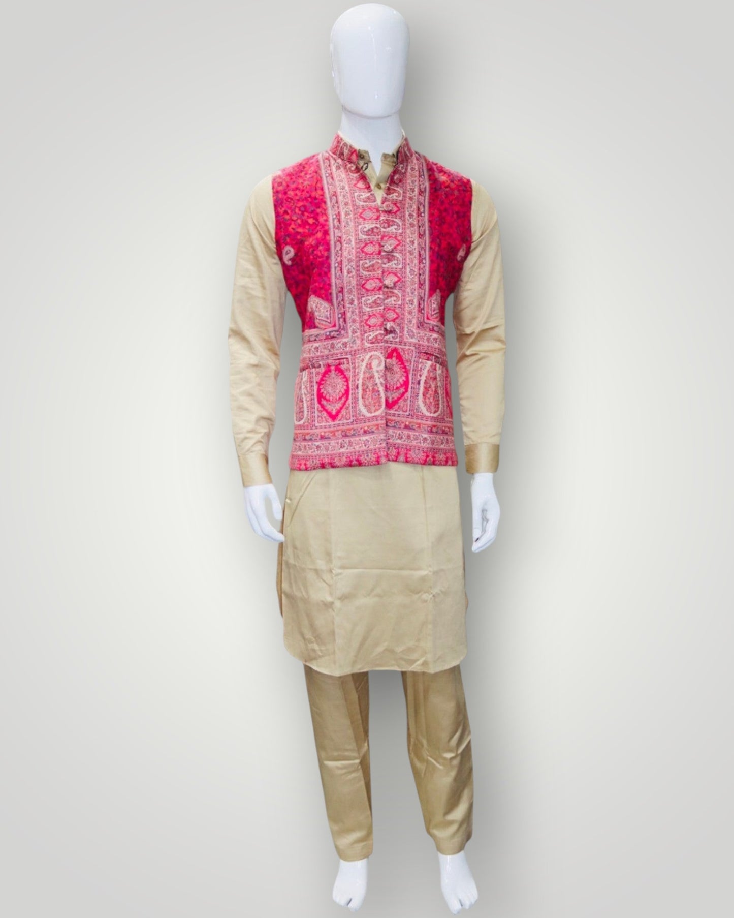 Grey Kani Embroidered Jamawar Waistcoat