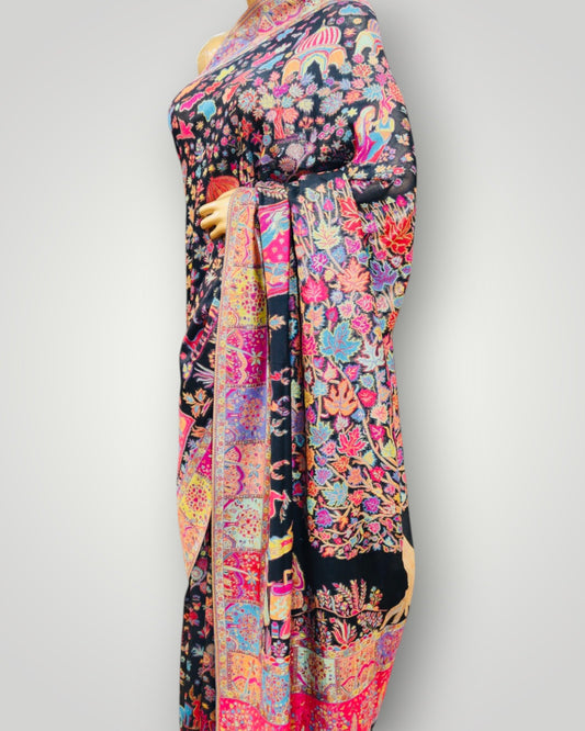 Black Chinar Tree Kani Silk Saree