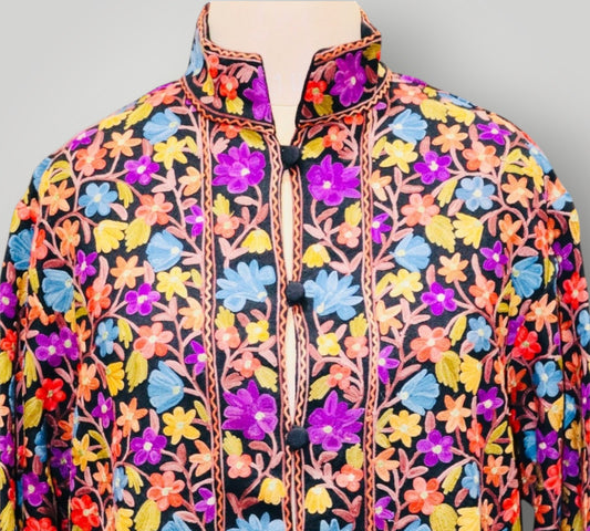 Floral Multicolour Handmade Cashmere Long Jacket
