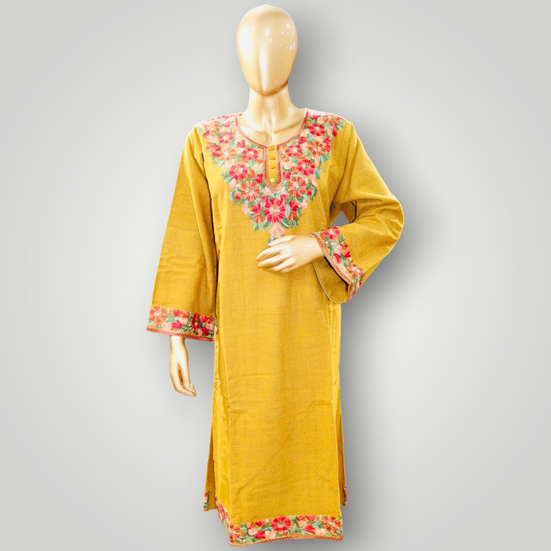Red Handwork Ari Wool Pheran