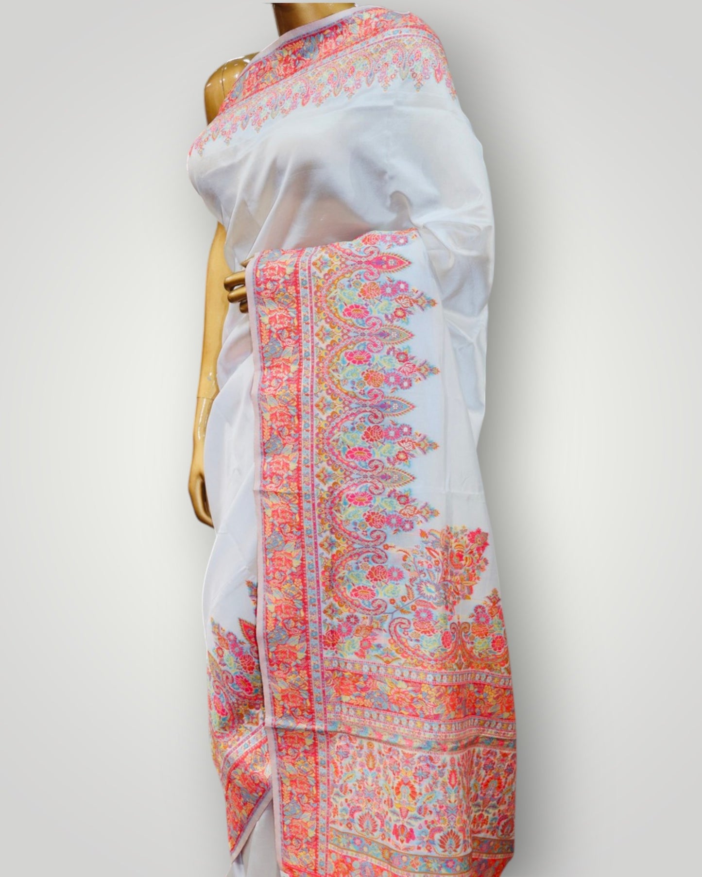 White Kani Border Silk Saree