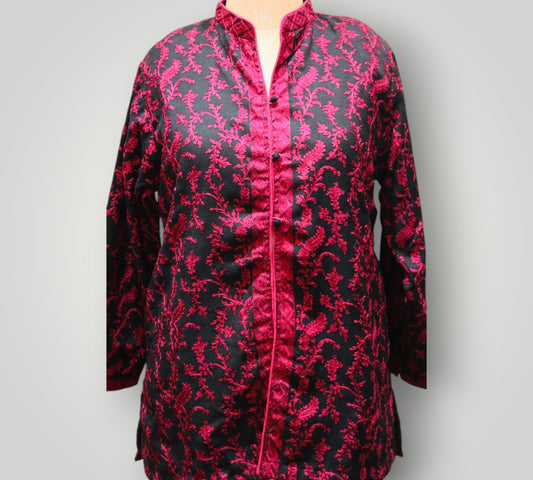 Black Pink Embroidered Cashmere Ari Short Jacket