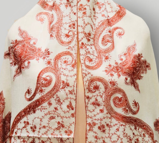 White Toosha Handwork Sozni Designer Shawl