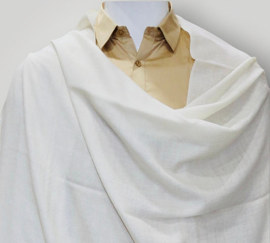 Plain White Pure Pashmina Gents Shawl