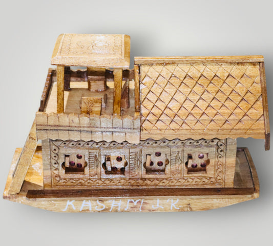 Hand Carved Walnut Wood Houseboat