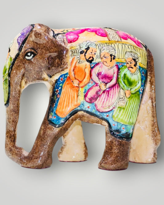 Brown Paper Mache Embossed Darbar Design Elephant
