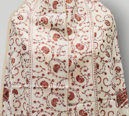 White Pure Wool Handwork Sozni Jali Shawl