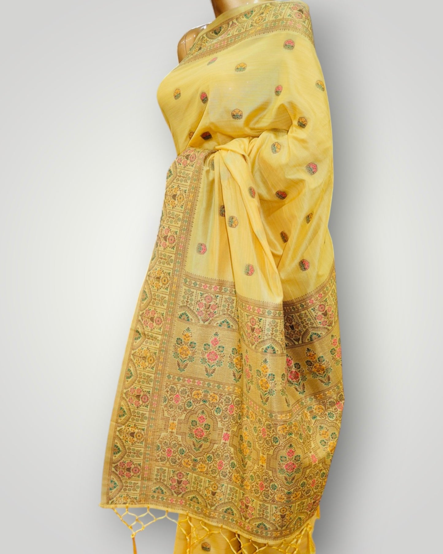 Yellow Jamdani Silk Kani Saree