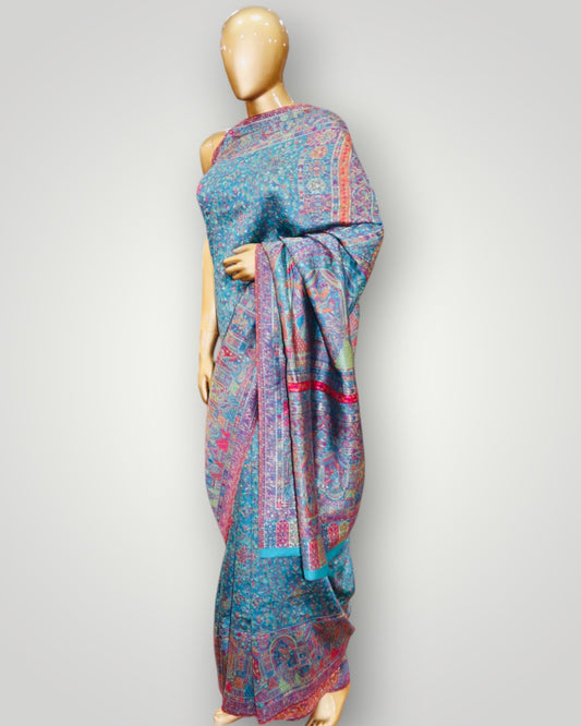 Dark Teal Pure Silk Kani Saree