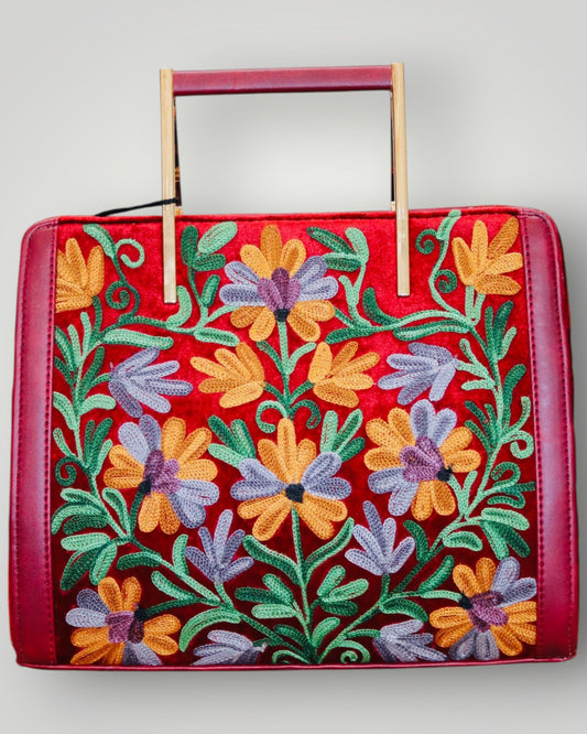 Dark Red Ari Handmade Embroidered Handbag