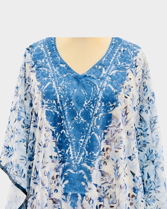 Light Blue Georgette Printed Short Kaftaan