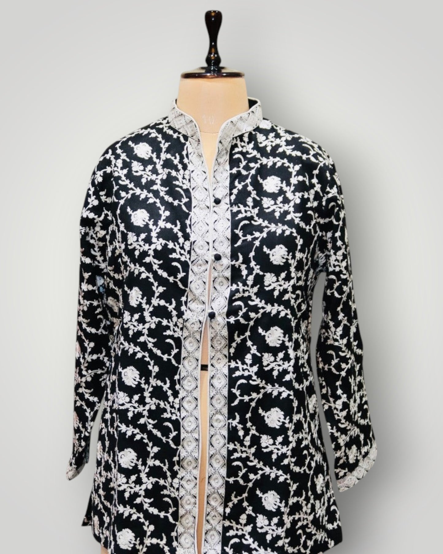 Black Cashmere With Pink Embroidery Ari Short Jacket