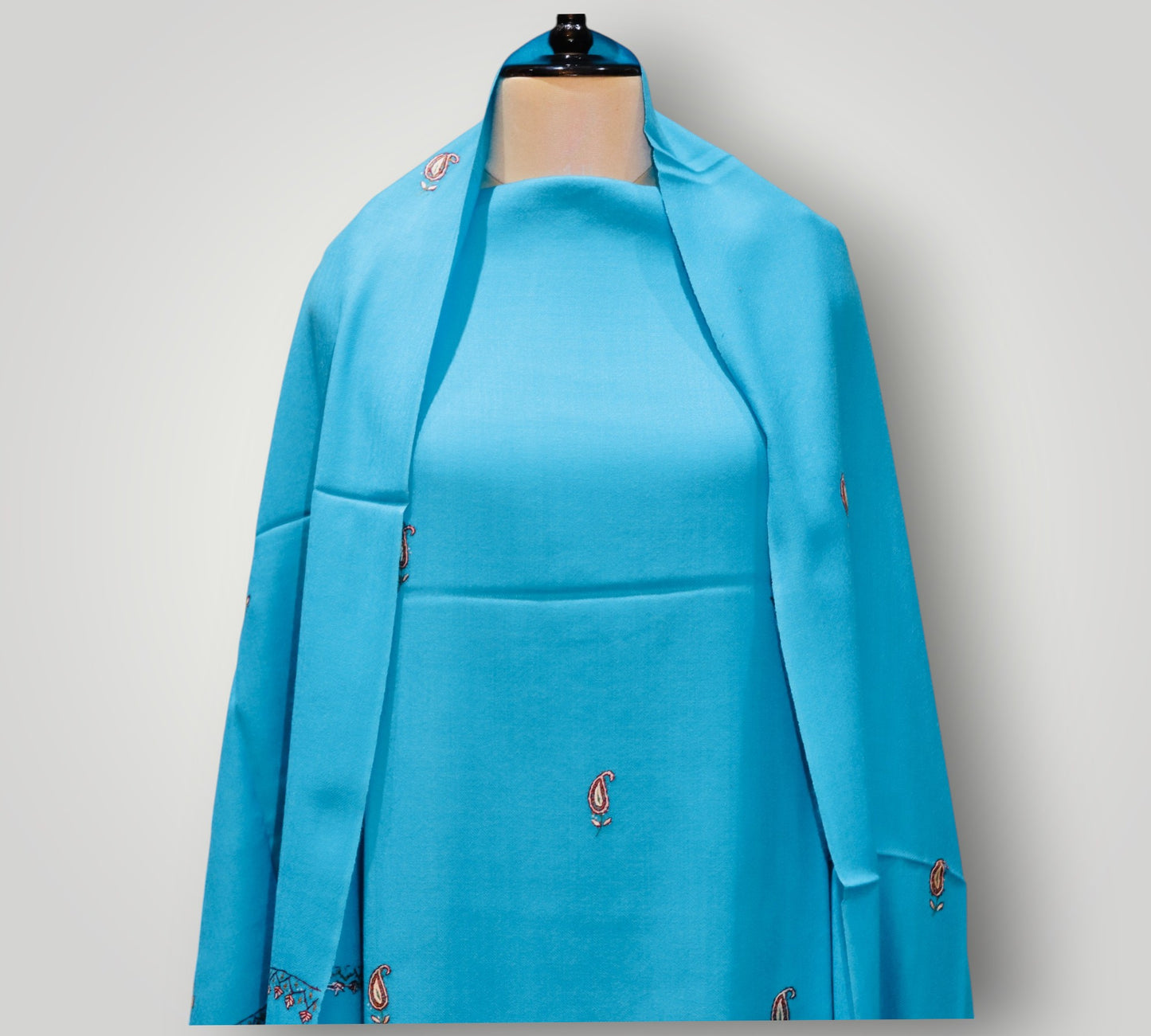 Blue Pure Wool Hand Sozni Suit With Dupatta