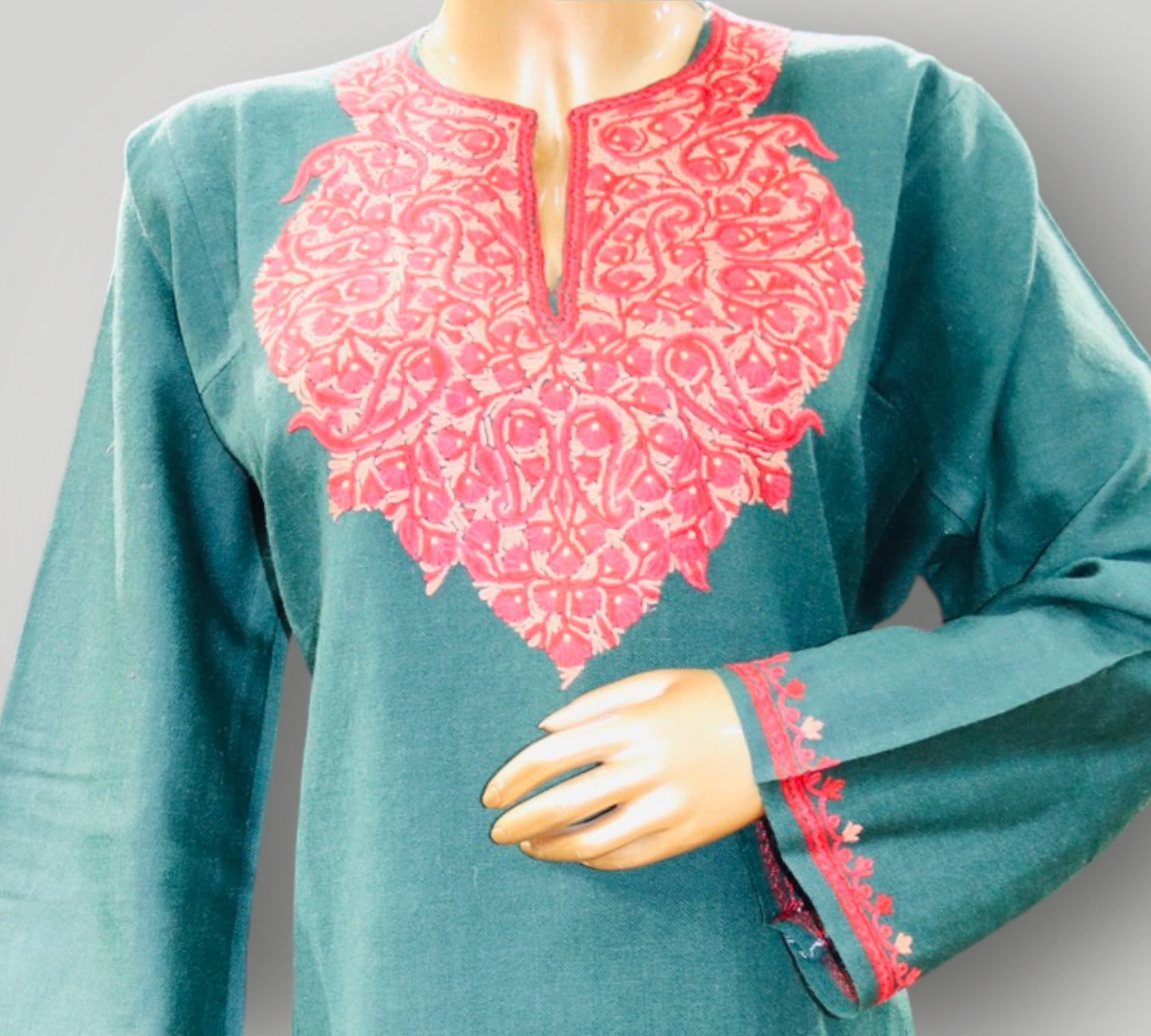 Teal Handmade Ari Pure Wool Pheran