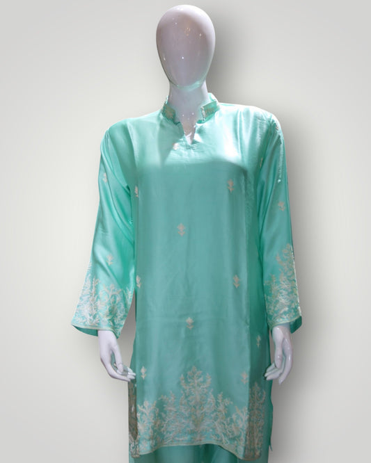 Sea Foam Green Pure Silk Tilla Work Cord Set