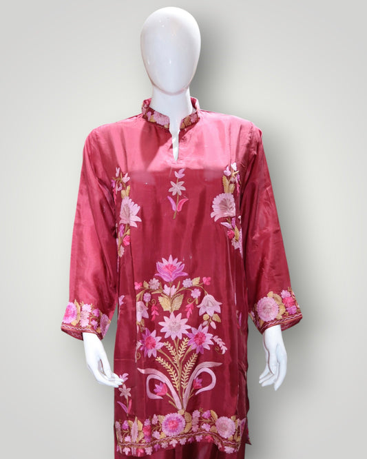 Maroon Pure Satin Silk Designer Cord Set