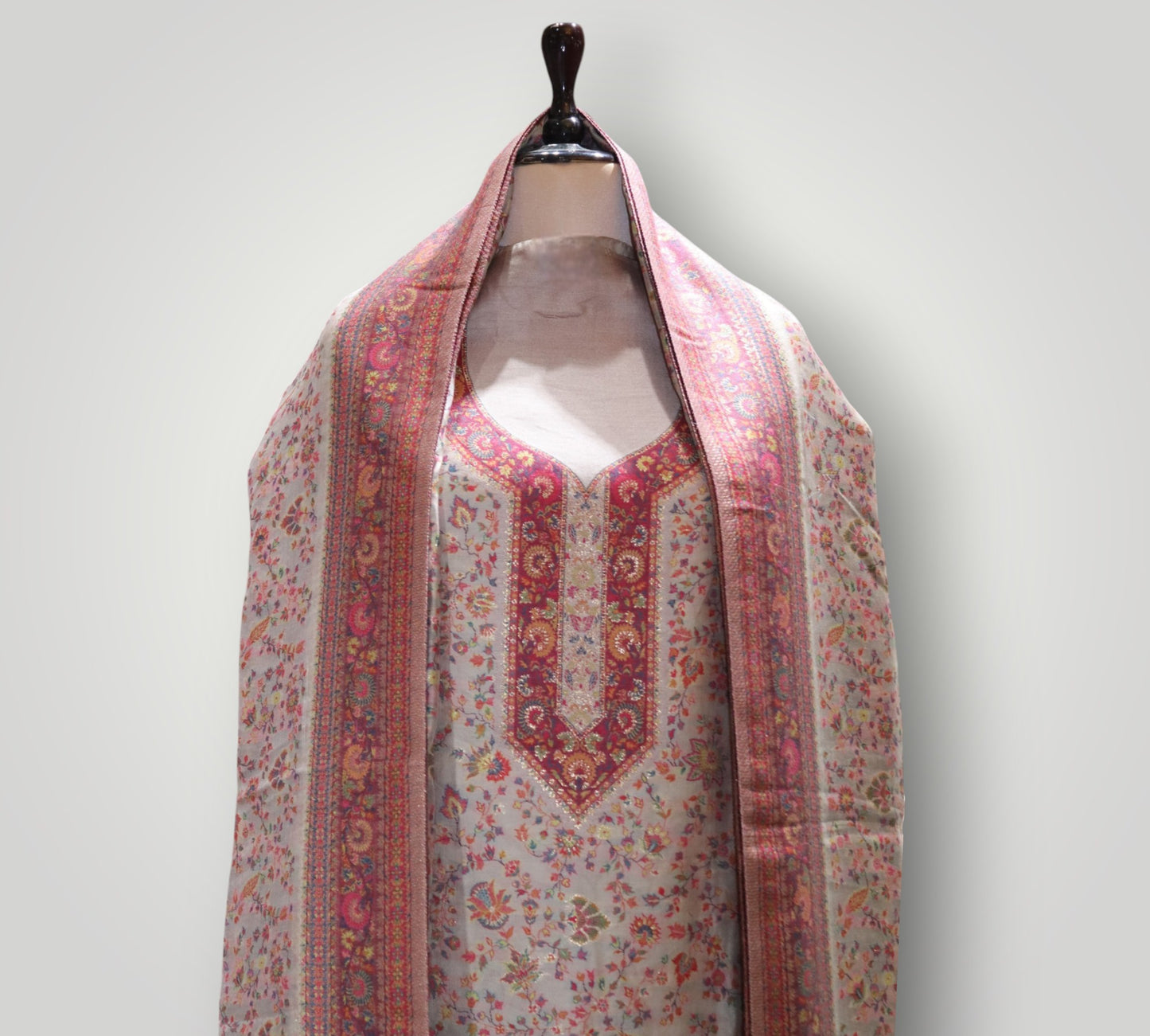 Dusty Rose Pure Silk Kani Handwoven Suit